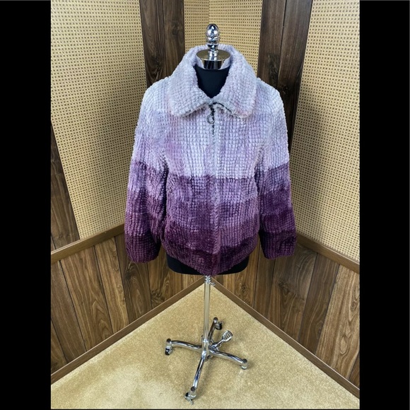 JEAN CRISAN FOURRURE MADE IN CANADA DYED PURPLE OMBRE SHEARED BEAVER FUR JACKET - Picture 1 of 9